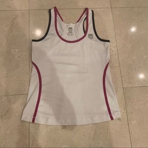 K-Swiss White Tank Top Pink and Black Ribbed Women’s Size Medium